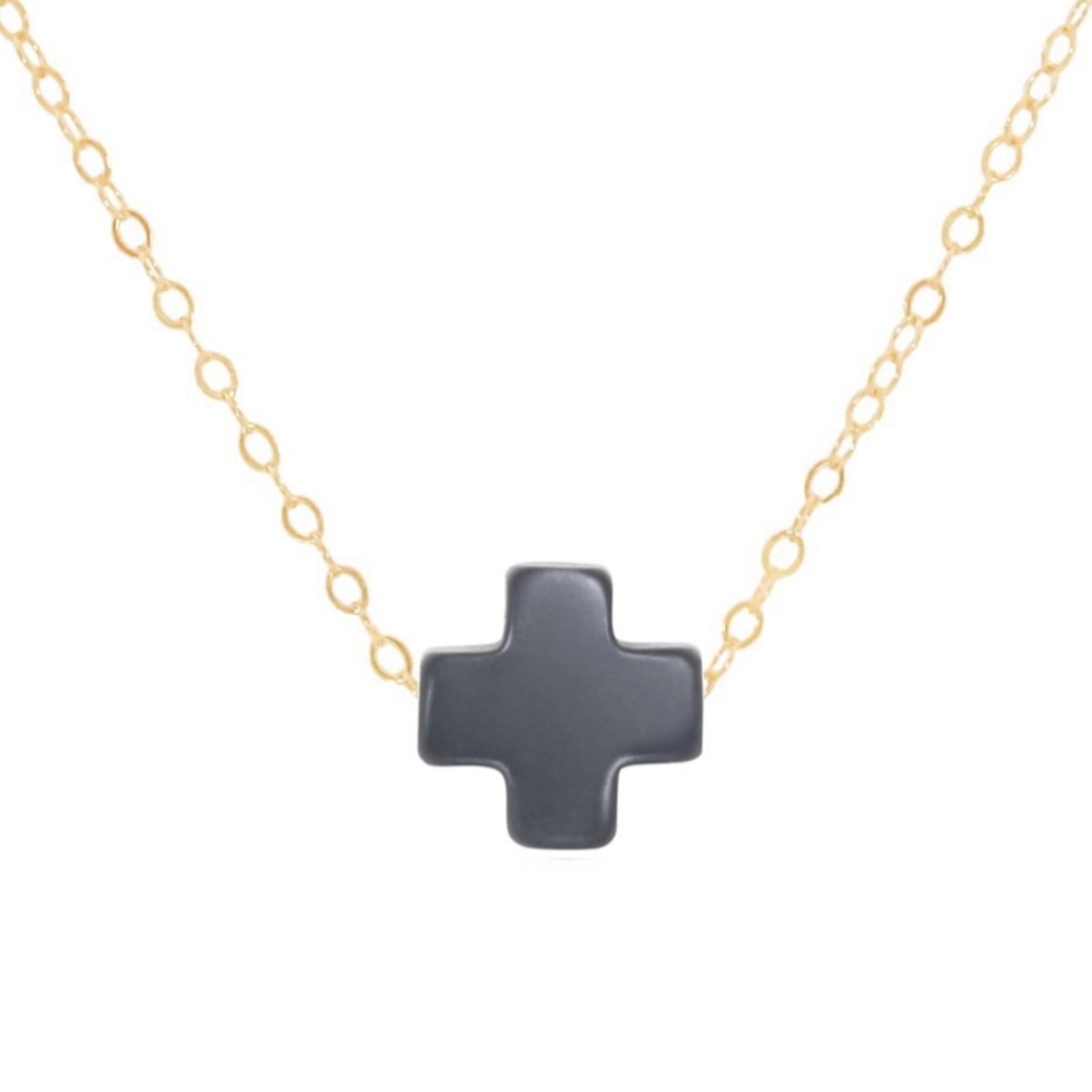 ENEWTON SIGNATURE CROSS CHARCOAL GOLD NECKLACE